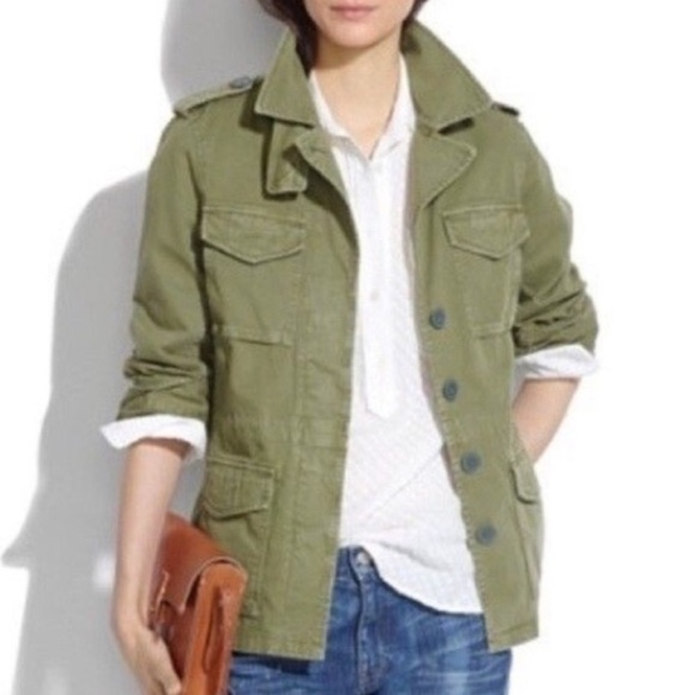 Madewell Outbound Distressed Olive Green Cotton Utility Jacket Size XXS